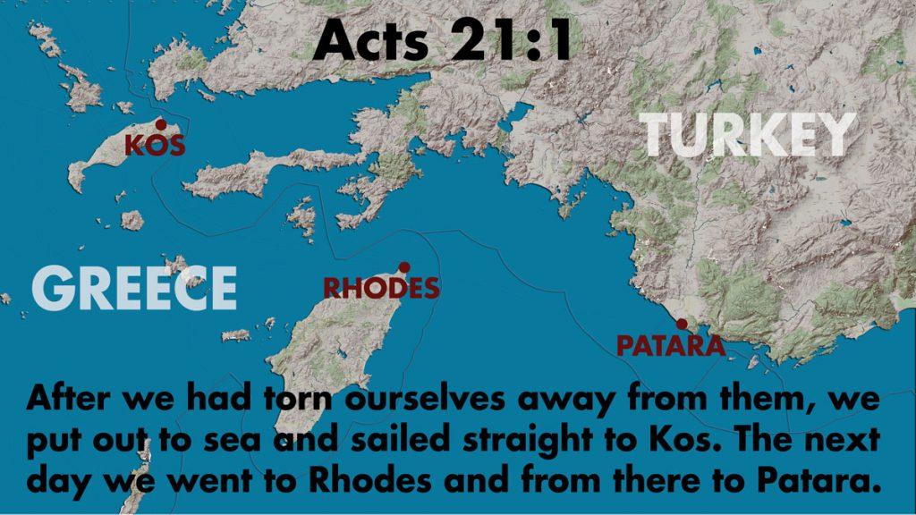Acts 21:1, Kos, Rhodes, Patara